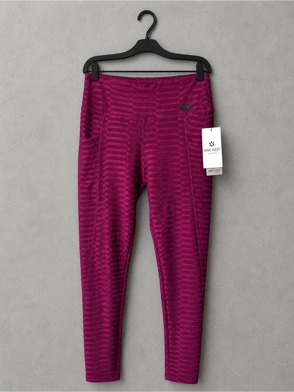 NWT Nine West Active Textured High Rise Pocket Leggings Magenta Pink Size M
